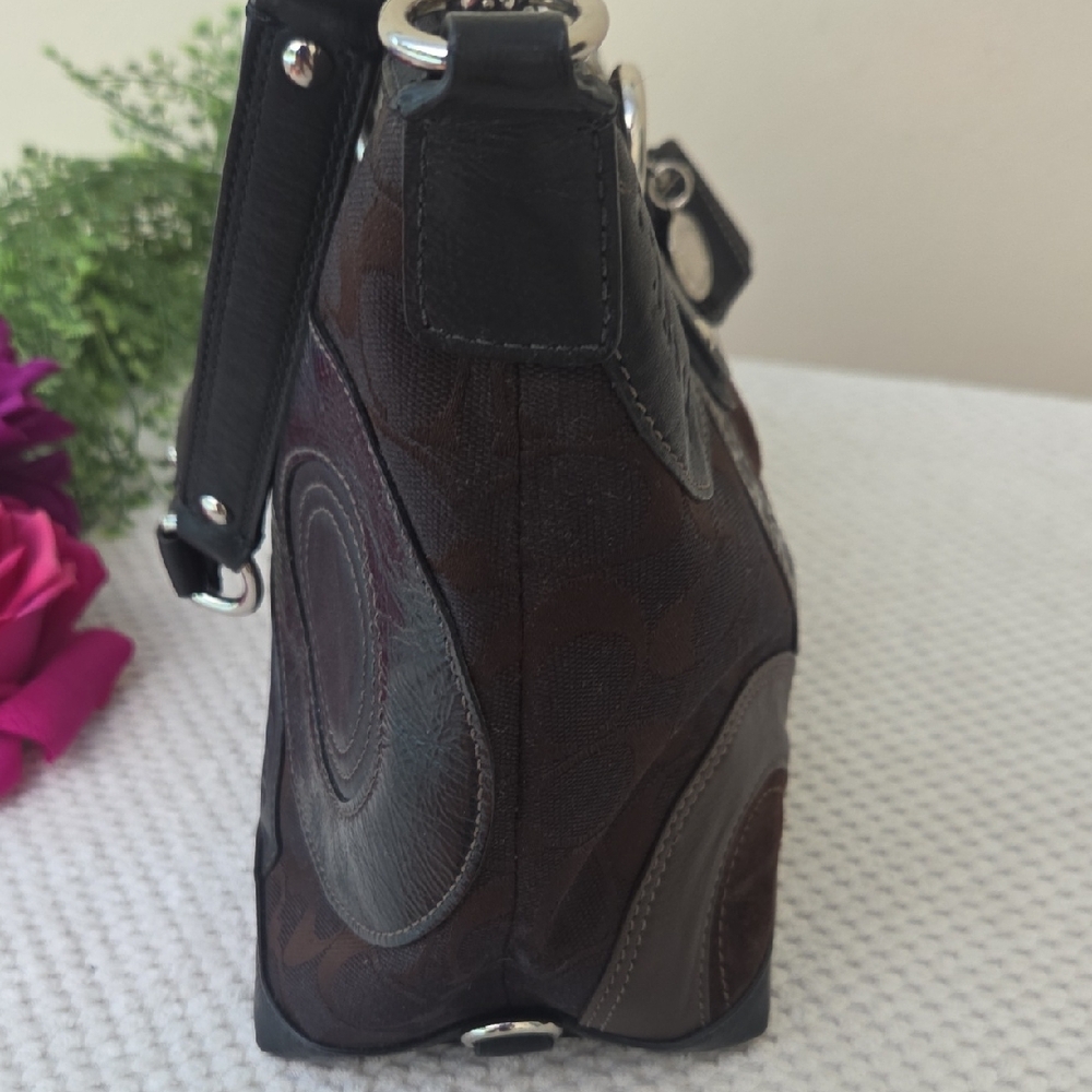 Coach Optic Black Brown Leather Shouder Bag Purse - Picture 8 of 16